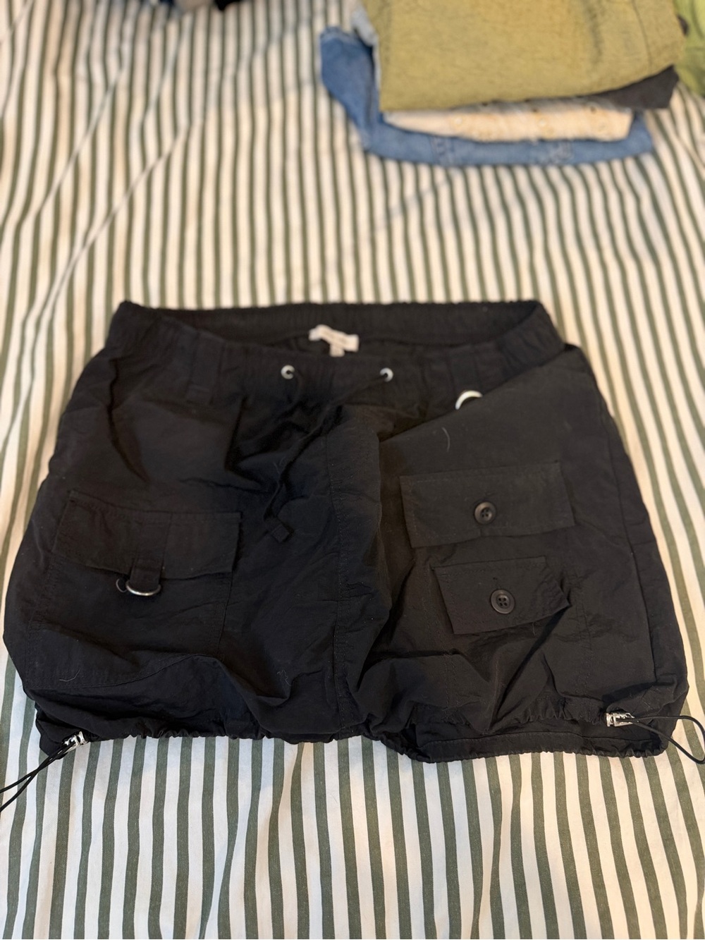 Black Cargo Drawstring Skirt